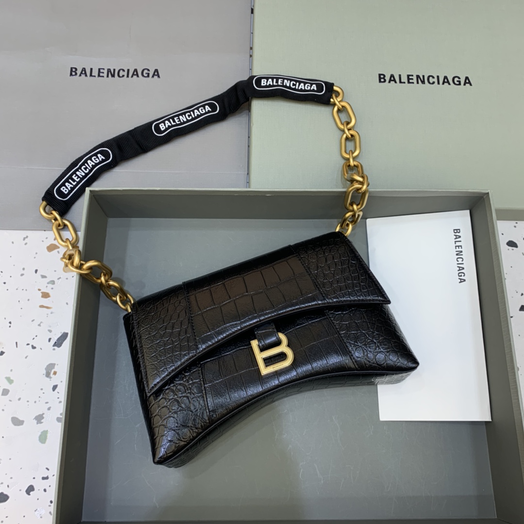 Balenciaga Downtown XS Shoulder Bag Crocodile Embossed Black